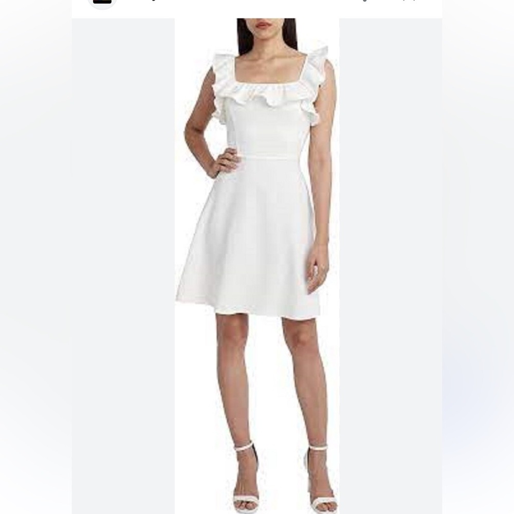 BCBG Generation White Fit-and-Flare Ruffle Top Dress